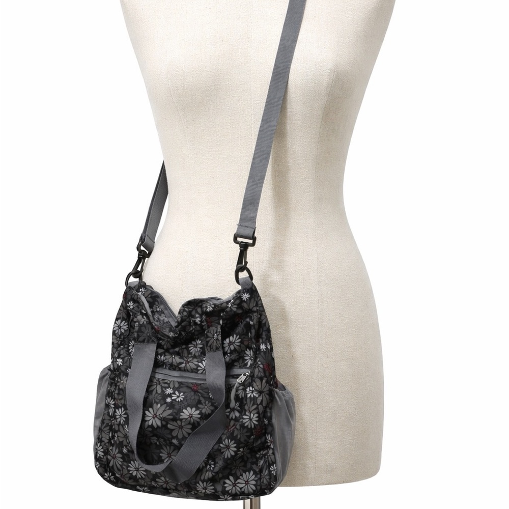 TRAVELON packable Floral Gray Tote crossbody Bag NEW